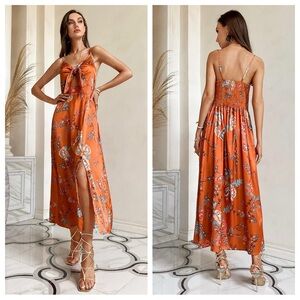 Floral Orange Peek a Boo Summer Dress